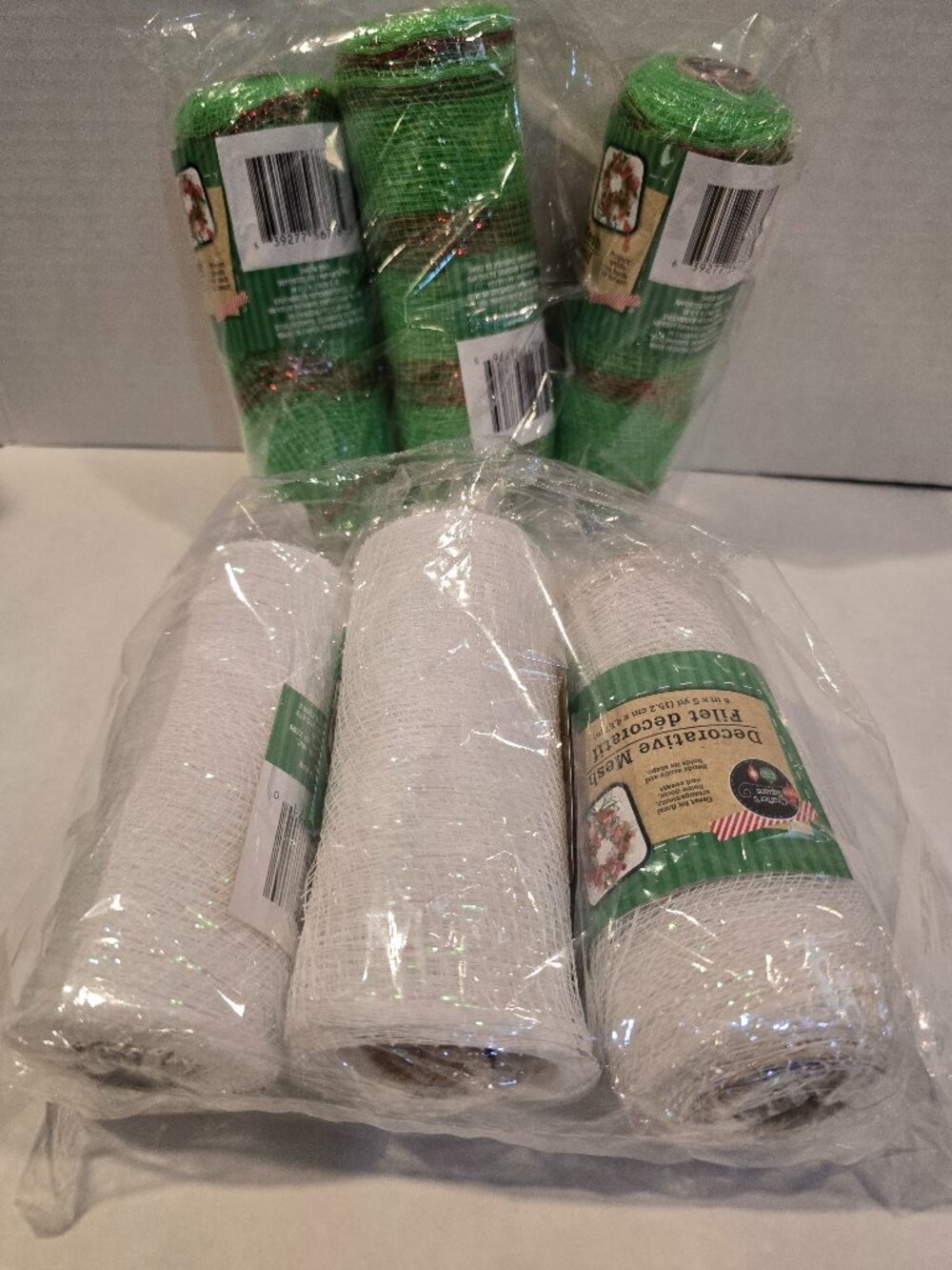 Crafting Mesh Lot of 6 Green Red Metallic White Red Metallic 6" x 5 yd